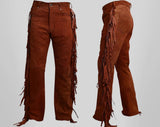 Men's Cowboy Native American Brown Fringe Suede Leather Pant