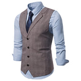 Men's Suit Vest Slim Fit Thin Plaid Men Waistcoat