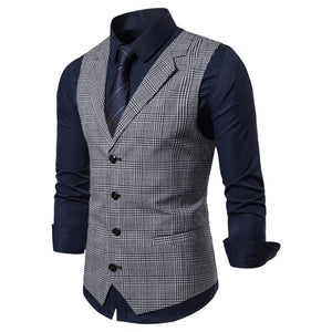 Men's Suit Vest Slim Fit Thin Plaid Men Waistcoat
