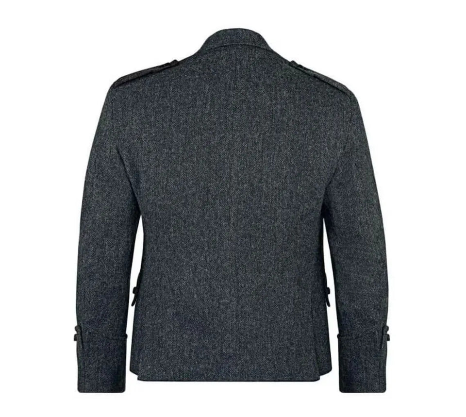 Scottish Charcoal Grey Tweed Wool Argyle Jacket - Classic Kilt Jacket for Men