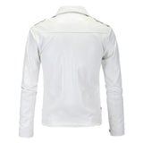 Men's White Casual Lapel Slim Fit Diagonal Zipper Motorcycle Leather Jacket