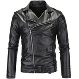 Men's White Casual Lapel Slim Fit Diagonal Zipper Motorcycle Leather Jacket