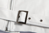 Men's White Casual Lapel Slim Fit Diagonal Zipper Motorcycle Leather Jacket