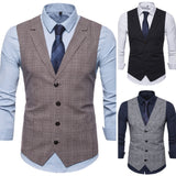 Men's Suit Vest Slim Fit Thin Plaid Men Waistcoat