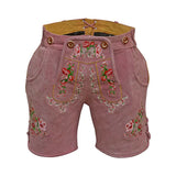 Women Suede Lederhosen With Suspender Traditional German Leather Short Rose Pink