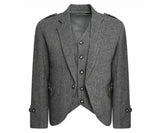 Men's Grey Tweed Argyle Kilt Jacket with Waistcoat - Wedding Formal Highlandwear