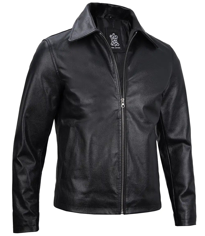 Men's Black Harrington Leather Cowhide Jacket - Classic Style, Premium Quality