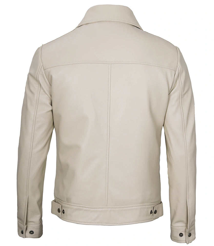 Men's Beige Real Leather Jacket - Premium Quality, Timeless Style