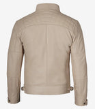 Men's Leather Classic Beige Cafe Racer Biker Jacket – Timeless Style & Premium Quality