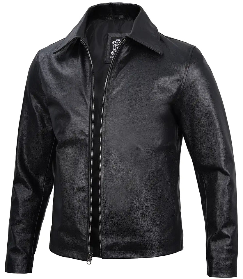 Men's Black Harrington Leather Cowhide Jacket - Classic Style, Premium Quality