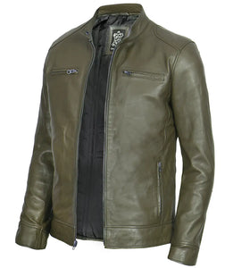 Men's Green Cafe Racer Real Leather Jacket
