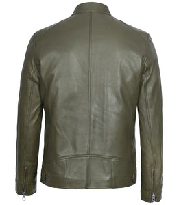 Men's Green Cafe Racer Real Leather Jacket