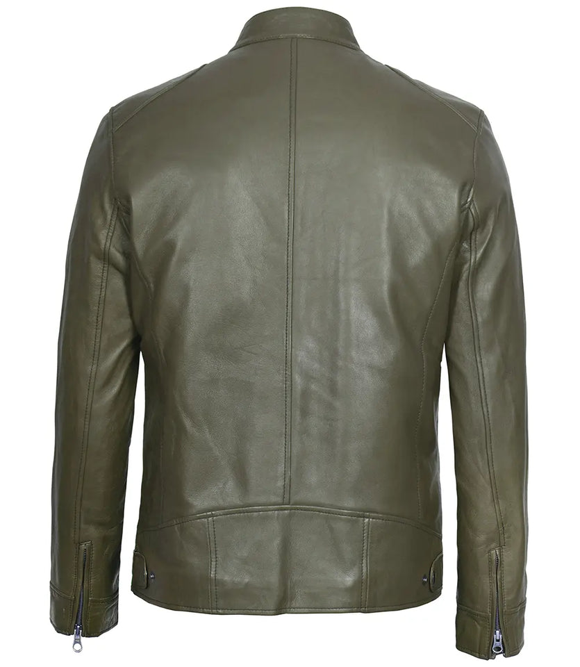 Men's Green Cafe Racer Real Leather Jacket