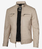 Men's Leather Classic Beige Cafe Racer Biker Jacket – Timeless Style & Premium Quality