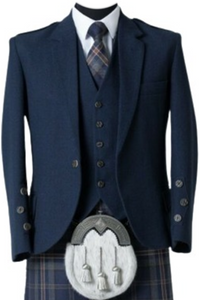 Blue Scottish Kilt Wool Jacket with Waistcoat Wedding Jacket