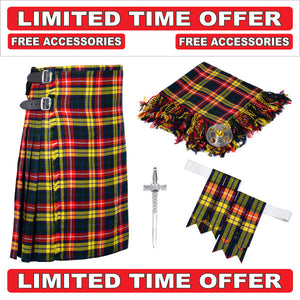 Scottish Men's 8 yard Buchanan Tartan Kilt Package outfit