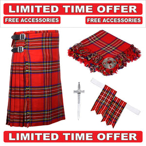 Scottish Men's 8 yard Royal Stewart Tartan Kilt Package outfit