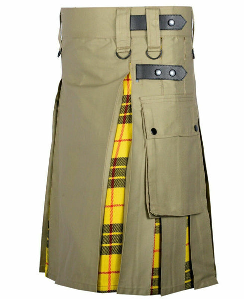 Hybrid Modern Fashion Khaki Cotton - Macleod of Lewis Tartan  hybrid Utility Kilt