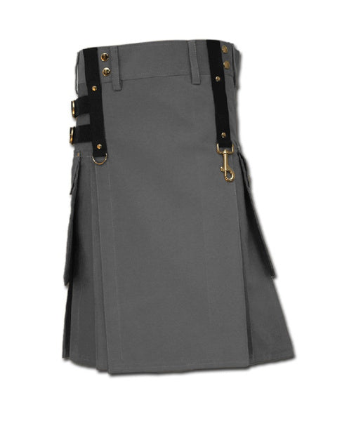 Gothic Fashion Utility Kilt Grey Steam Punk Kilts For Men