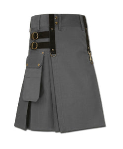 Gothic Fashion Utility Kilt Grey Steam Punk Kilts For Men