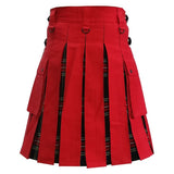 Men's Red Cotton And Black Stewart Tartan Modern Hybrid Deluxe Utility Kilt For Men