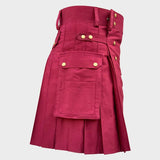 Scottish Men's Modern Utility Kilt Maroon Fashion Kilt For Men