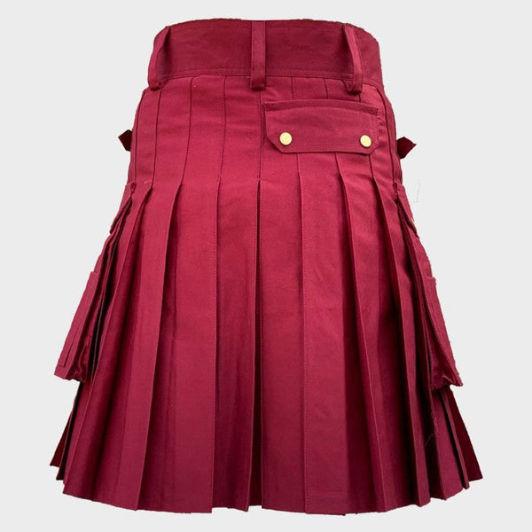 Scottish Men's Modern Utility Kilt Maroon Fashion Kilt For Men