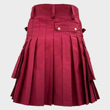 Scottish Men's Modern Utility Kilt Maroon Fashion Kilt For Men