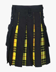 Men's Premium quality Black cotton & MacLeod of Lewis Tartan Hybrid Kilt