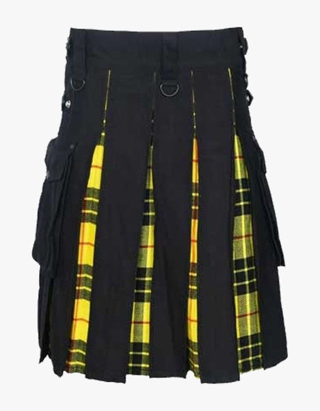 Men's Premium quality Black cotton & MacLeod of Lewis Tartan Hybrid Kilt