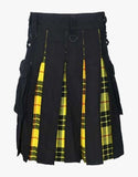 Men's Premium quality Black cotton & MacLeod of Lewis Tartan Hybrid Kilt