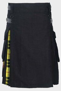 Men's Premium quality Black cotton & MacLeod of Lewis Tartan Hybrid Kilt