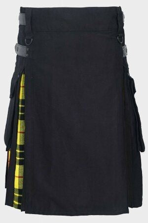 Men's Premium quality Black cotton & MacLeod of Lewis Tartan Hybrid Kilt