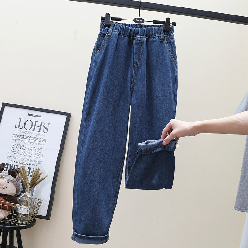 Women Casual Jeans Spring Autumn Loose Jean Pants Wide Leg Cropped Pants 