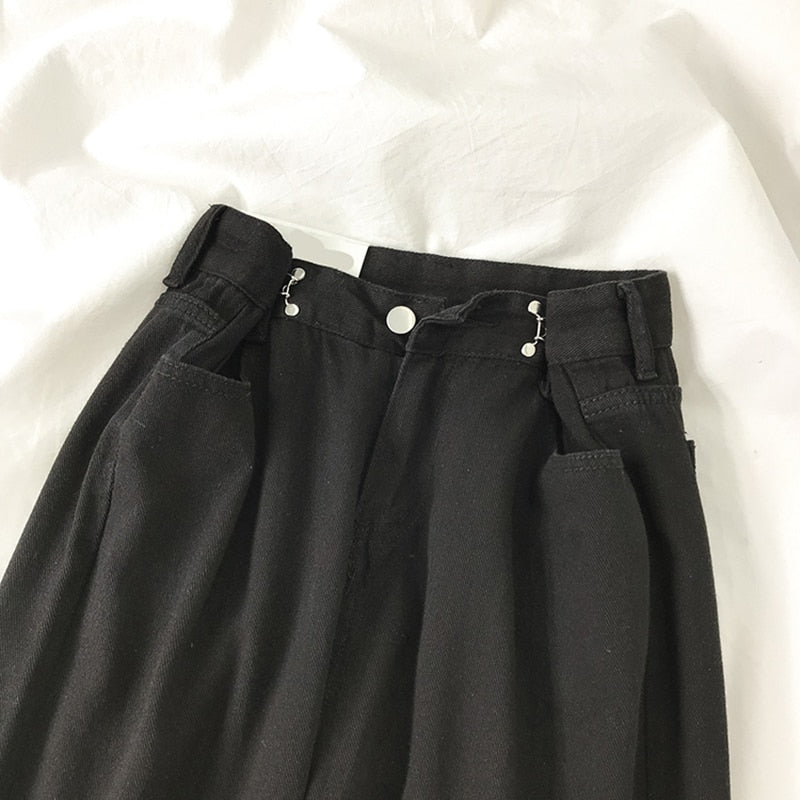 Women  Pants Straight Solid Color High Waist Trouser Fashion Girl Student Jeans