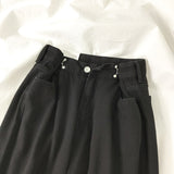 Women  Pants Straight Solid Color High Waist Trouser Fashion Girl Student Jeans