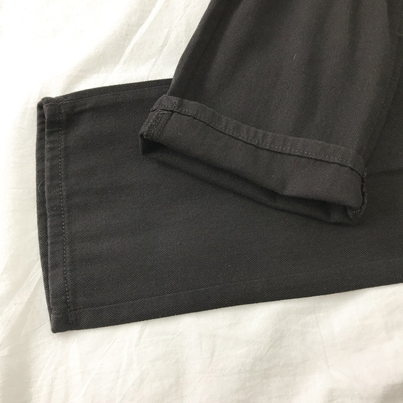 Women  Pants Straight Solid Color High Waist Trouser Fashion Girl Student Jeans