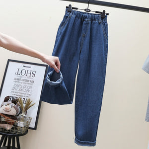 Women Casual Jeans Spring Autumn Loose Jean Pants Wide Leg Cropped Pants 