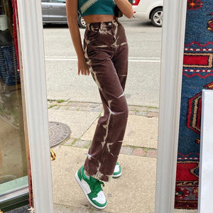 Print Hot Baggy Jeans Joggers Women Street wear Vintage High Waist Mom Jeans 