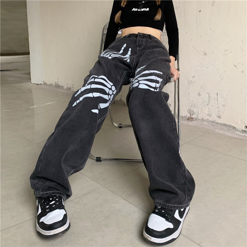 High Waist Women Jeans Hip Hop Black 