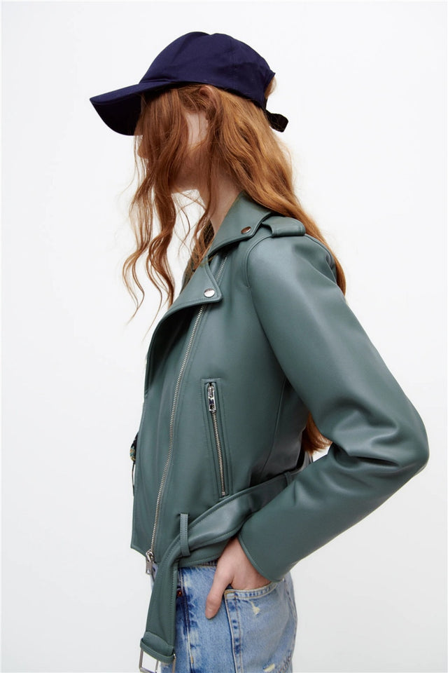  Spring fall Women faux leather Jacket Women biker jacket