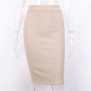 Midi Pencil Skirt Women Fashion Elastic High Waist Skirts