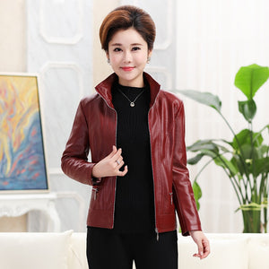  New Fashion Women Spring Autumn  Faux Leather Jackets Lady Motorcycel 