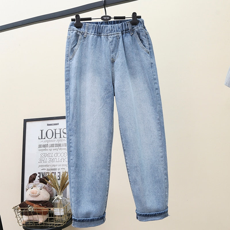 Women Casual Jeans Spring Autumn Loose Jean Pants Wide Leg Cropped Pants 
