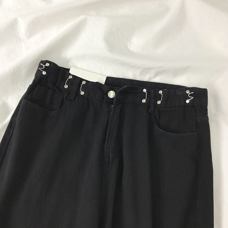 Women  Pants Straight Solid Color High Waist Trouser Fashion Girl Student Jeans