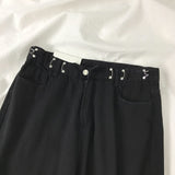 Women  Pants Straight Solid Color High Waist Trouser Fashion Girl Student Jeans