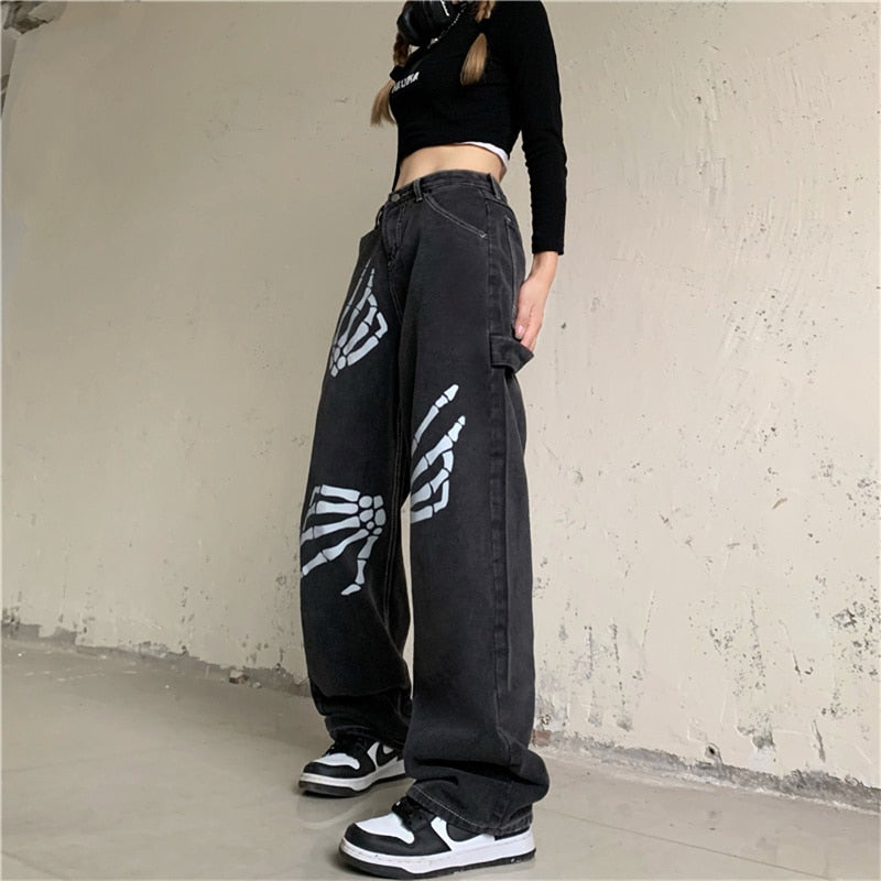 High Waist Women Jeans Hip Hop Black 