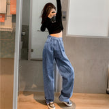 Women  Pants Straight Solid Color High Waist Trouser Fashion Girl Student Jeans
