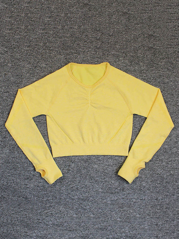 Seamless Long Sleeve Gym T-Shirts Women Spandex Crop Top Slim Tee Running Fitnes Yoga Fitness Sports Shirts Workout Clothes
