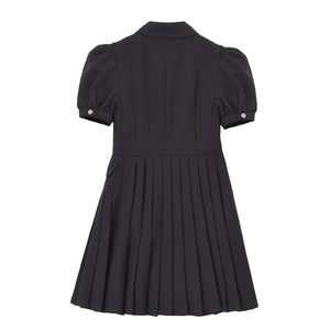 Women Black Dress Vintage Love Puff Short Sleeve Suit Collar 